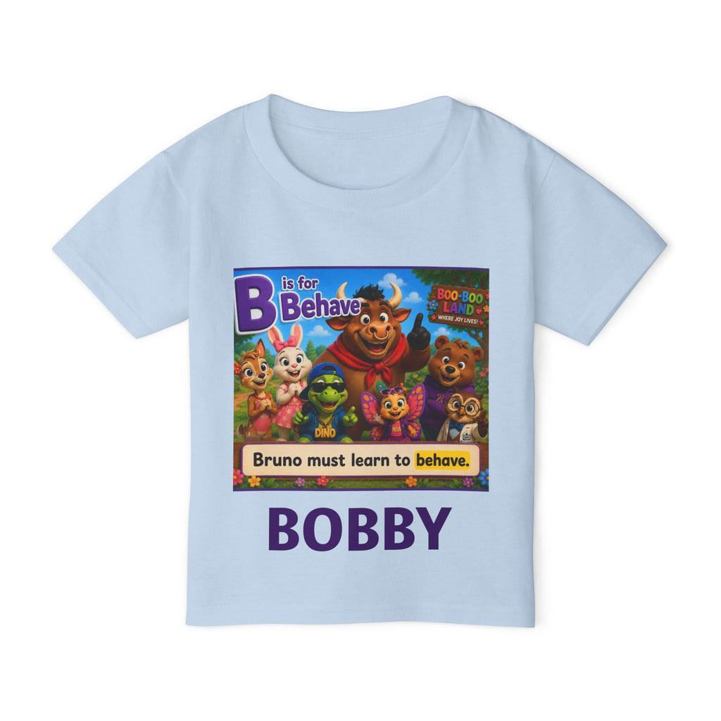 Toddler T‑Shirt — Personalized "B is for Behave" Cartoon Name Tee