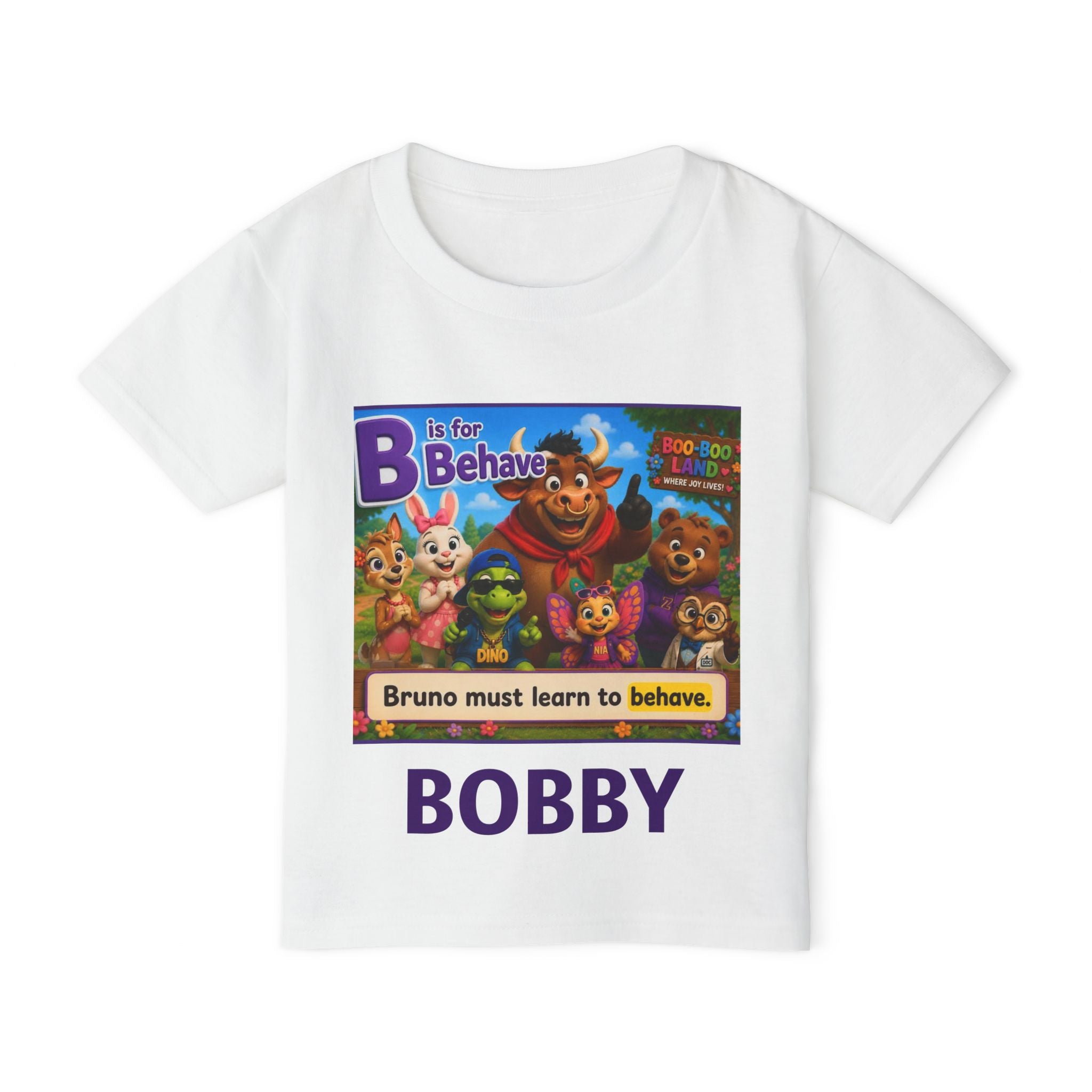 Toddler T‑Shirt — Personalized "B is for Behave" Cartoon Name Tee