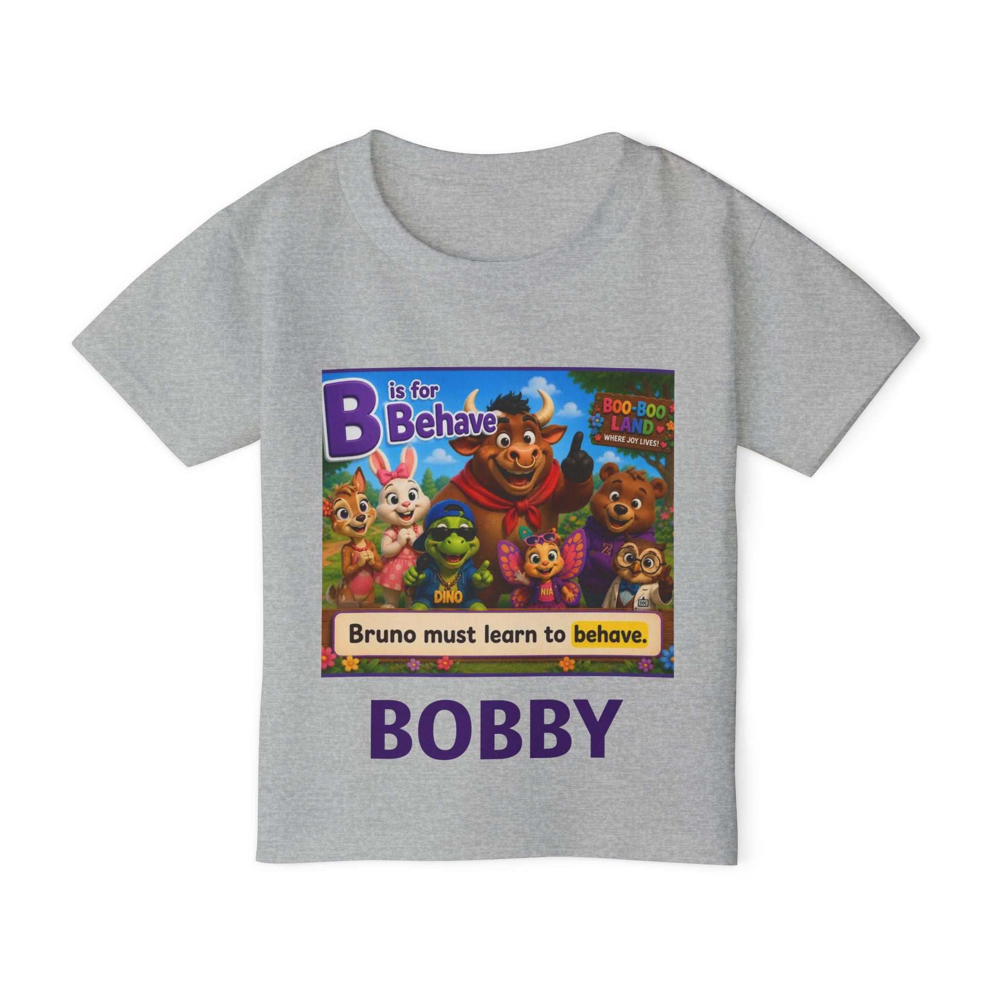 Toddler T‑Shirt — Personalized "B is for Behave" Cartoon Name Tee