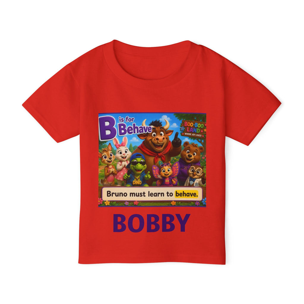 Toddler T‑Shirt — Personalized "B is for Behave" Cartoon Name Tee