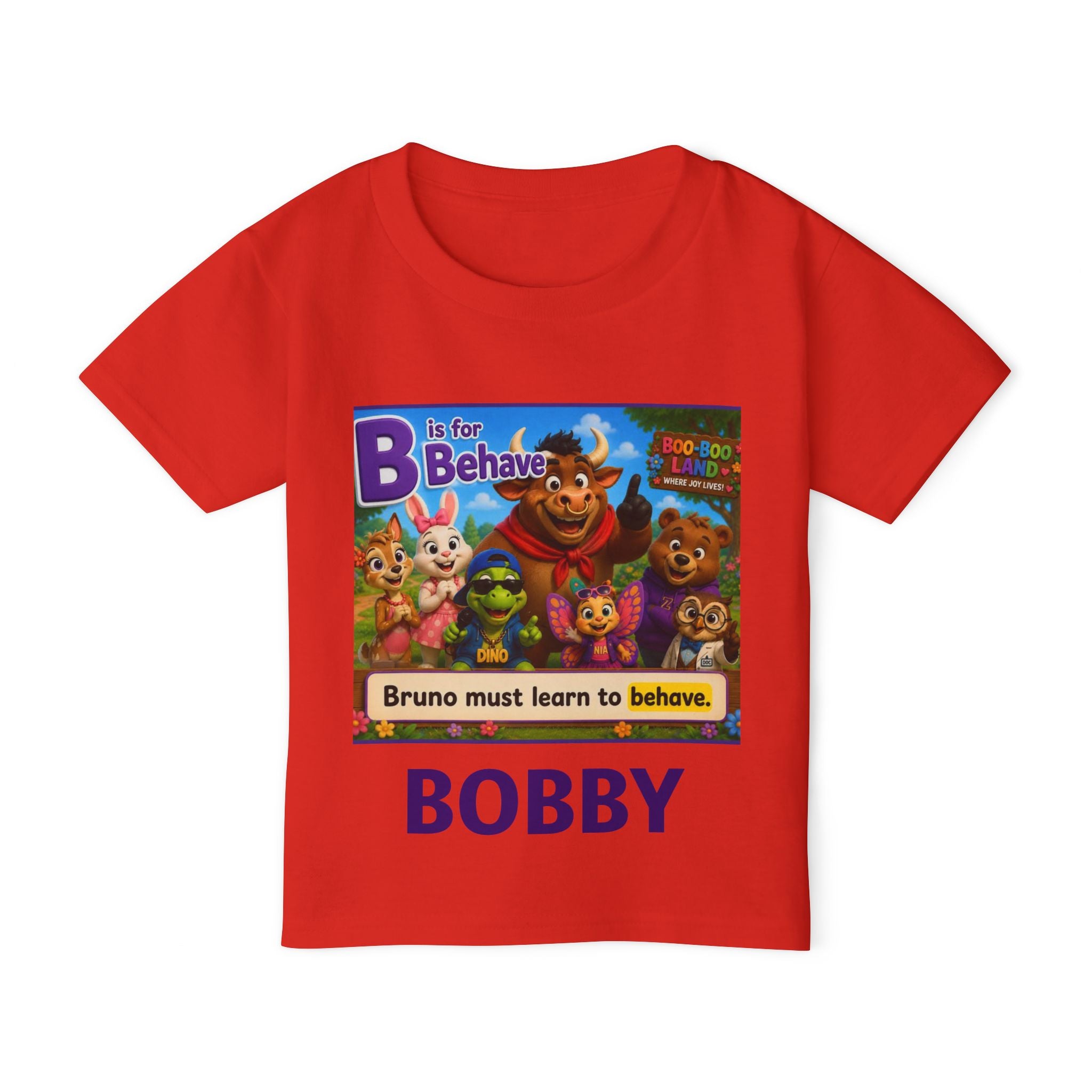Toddler T‑Shirt — Personalized "B is for Behave" Cartoon Name Tee