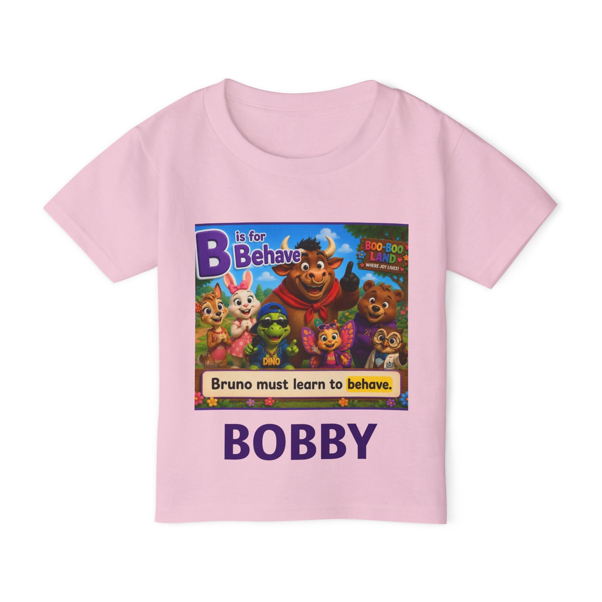 Toddler T‑Shirt — Personalized "B is for Behave" Cartoon Name Tee