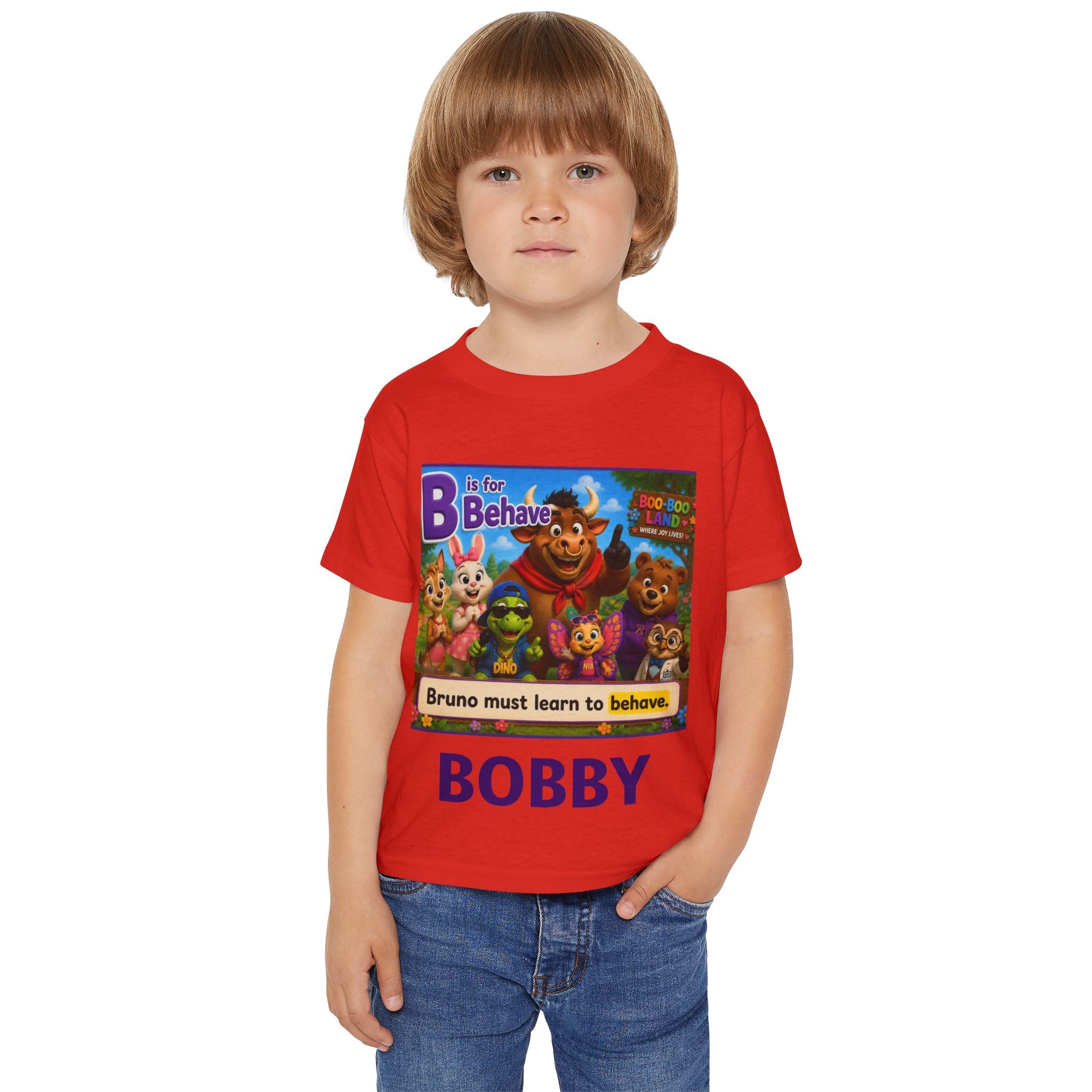 Toddler T‑Shirt — Personalized "B is for Behave" Cartoon Name Tee