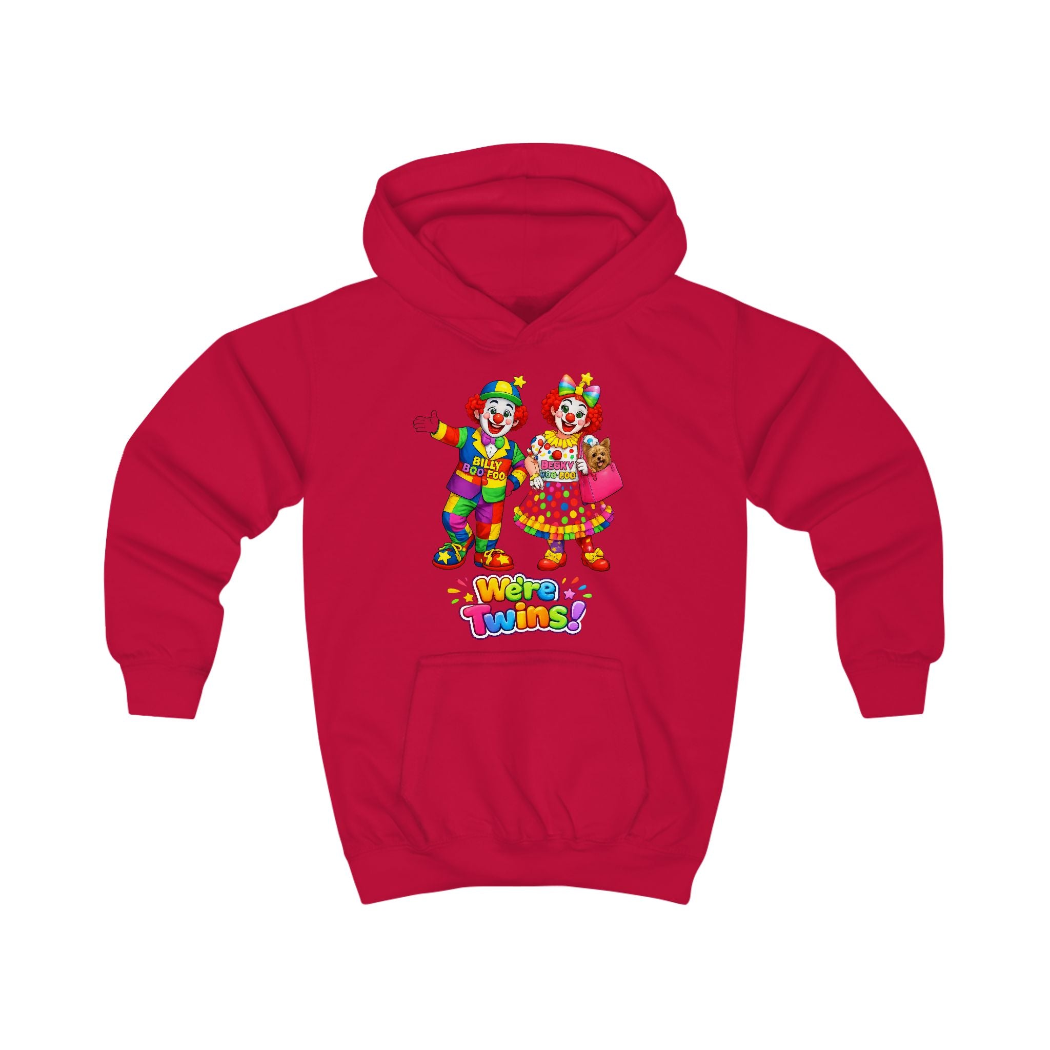 Kids Hoodie — Colorful Cartoon Clown Twins "We’re Twins" Graphic