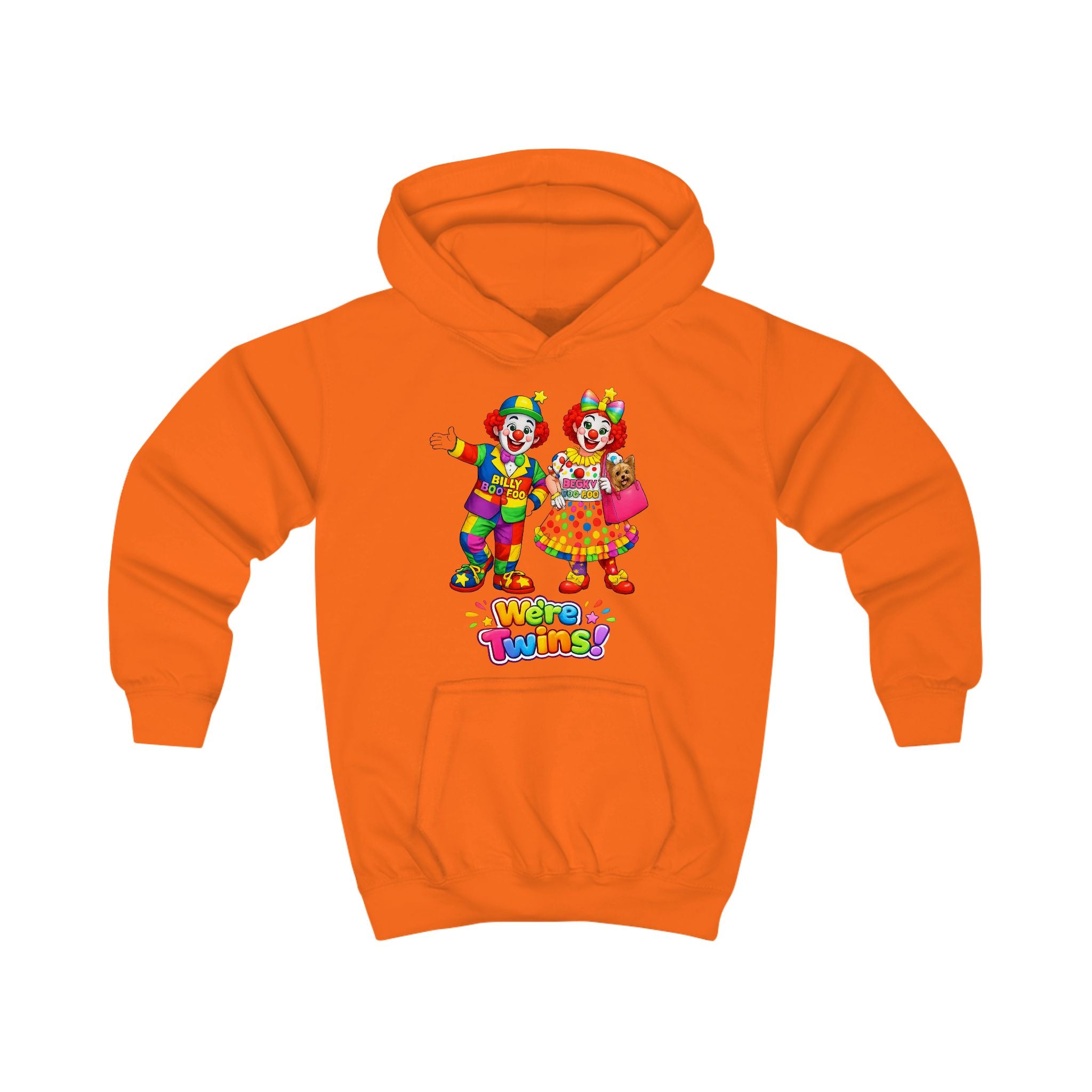 Kids Hoodie — Colorful Cartoon Clown Twins "We’re Twins" Graphic