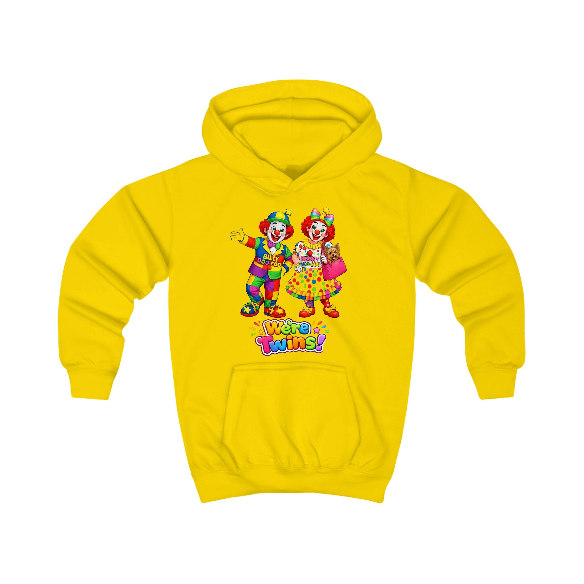 Kids Hoodie — Colorful Cartoon Clown Twins "We’re Twins" Graphic