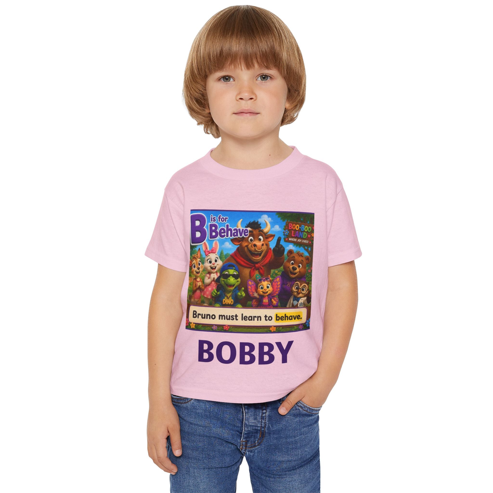 Toddler T‑Shirt — Personalized "B is for Behave" Cartoon Name Tee
