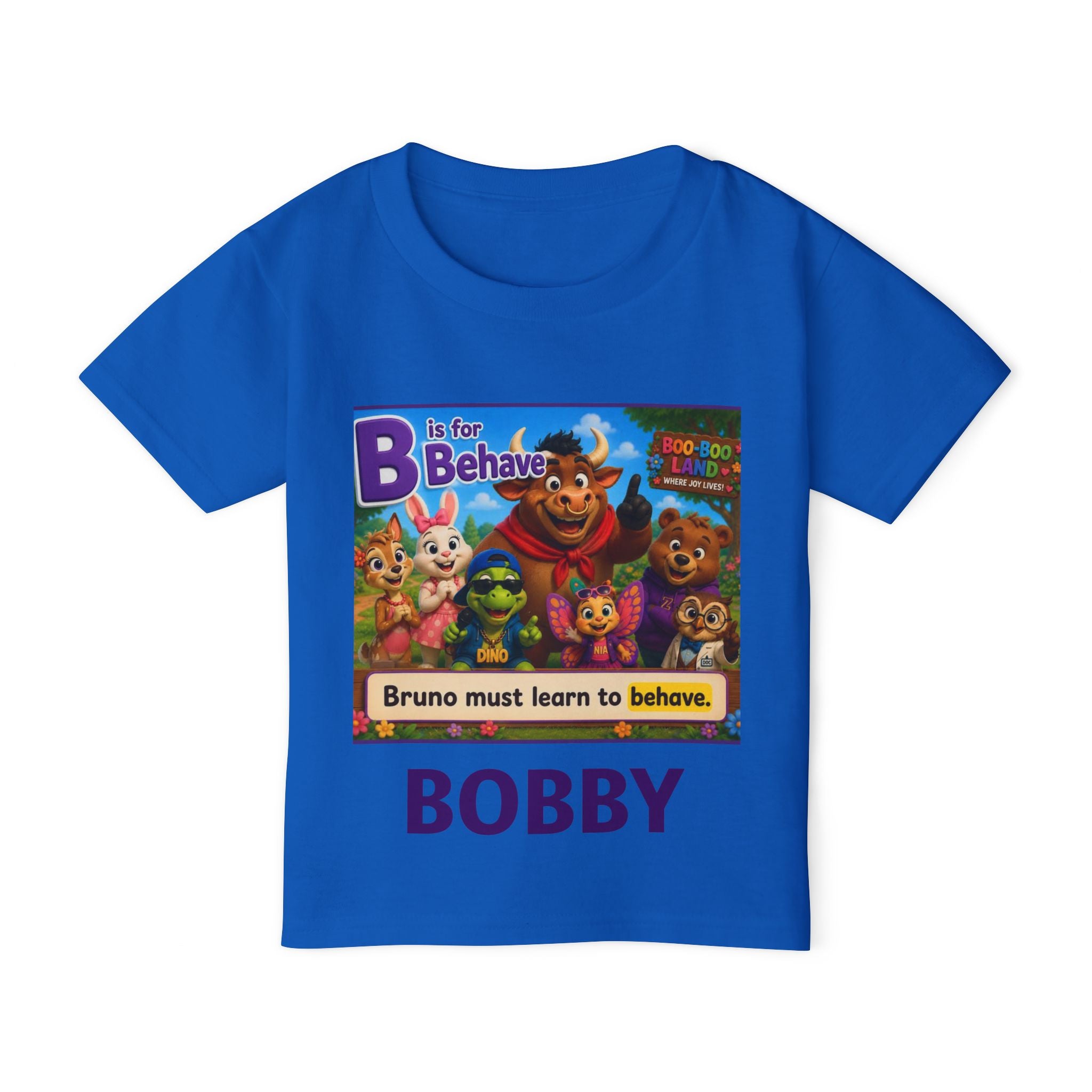 Toddler T‑Shirt — Personalized "B is for Behave" Cartoon Name Tee