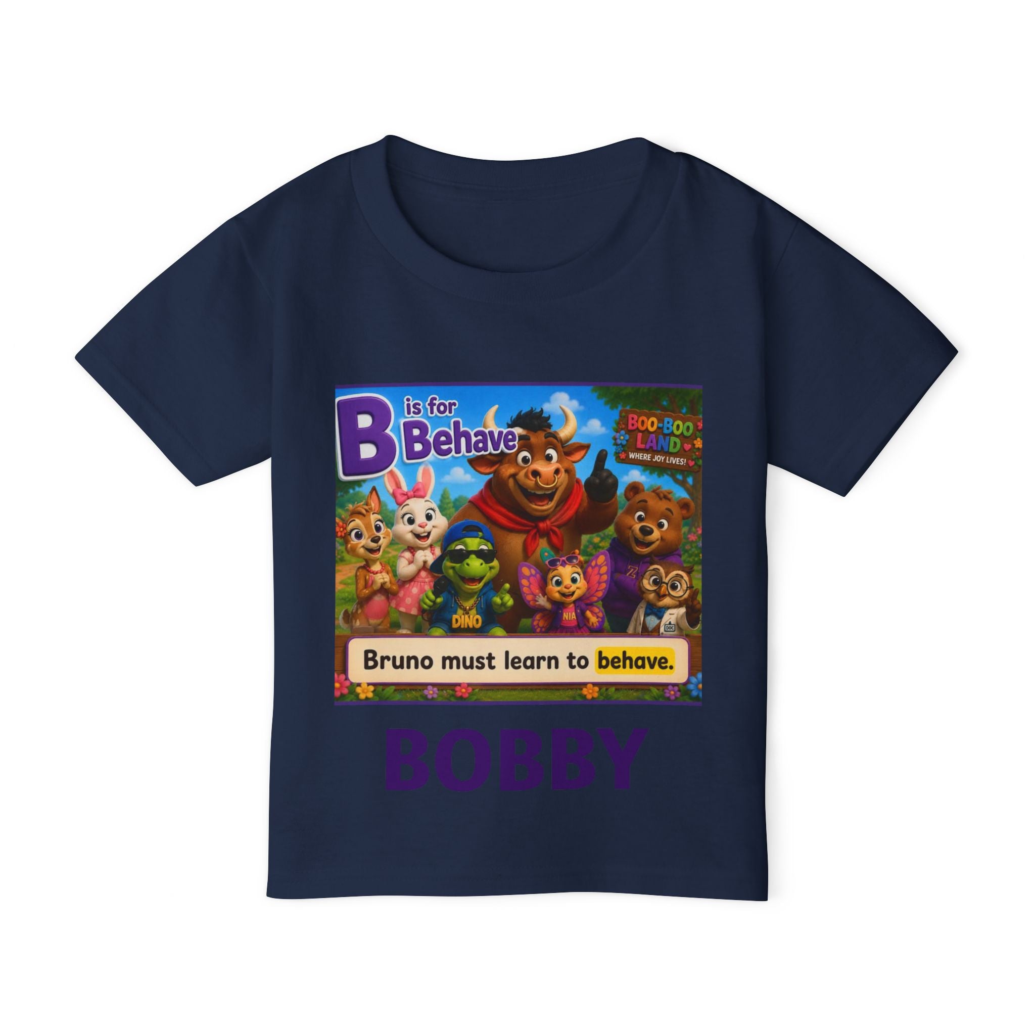 Toddler T‑Shirt — Personalized "B is for Behave" Cartoon Name Tee