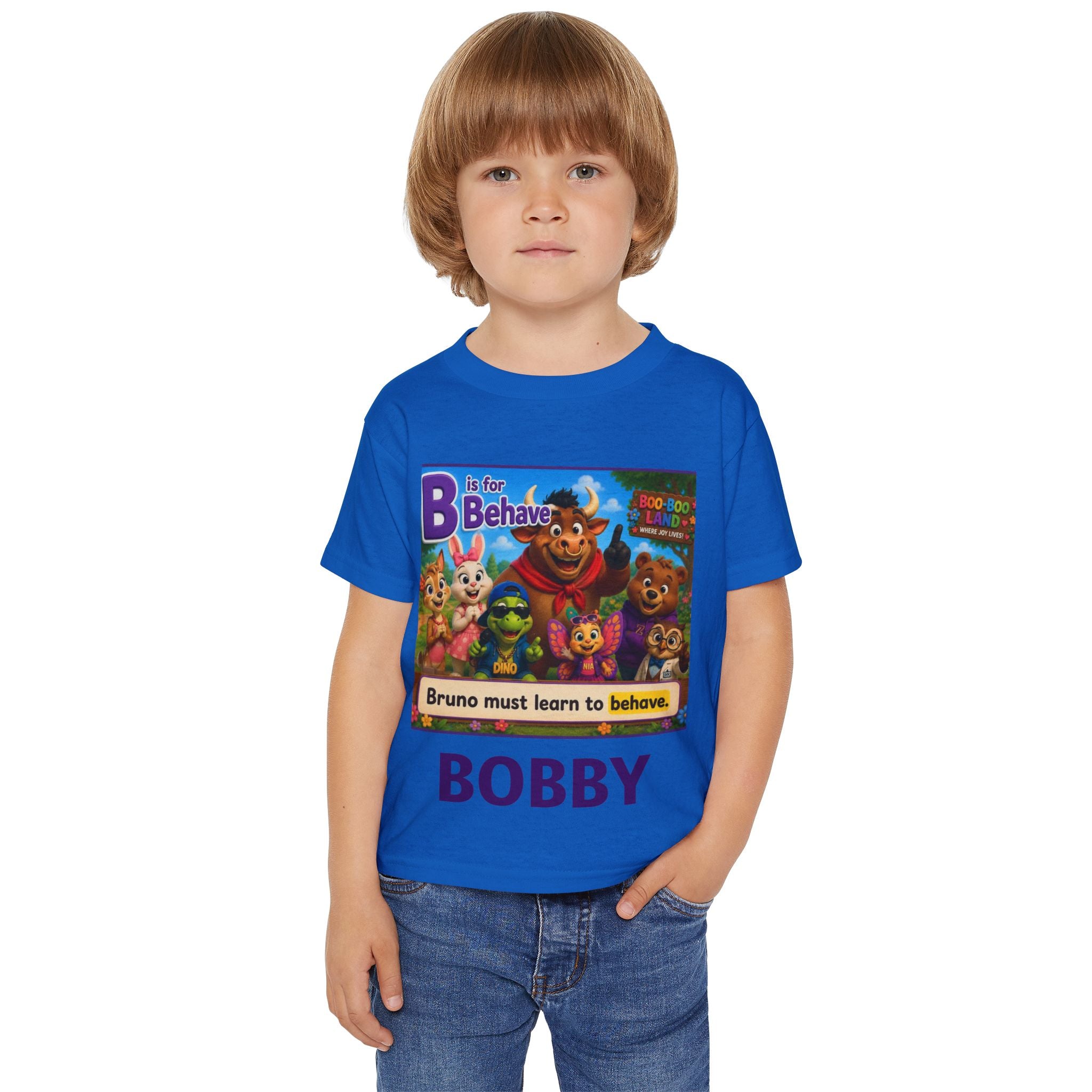 Toddler T‑Shirt — Personalized "B is for Behave" Cartoon Name Tee