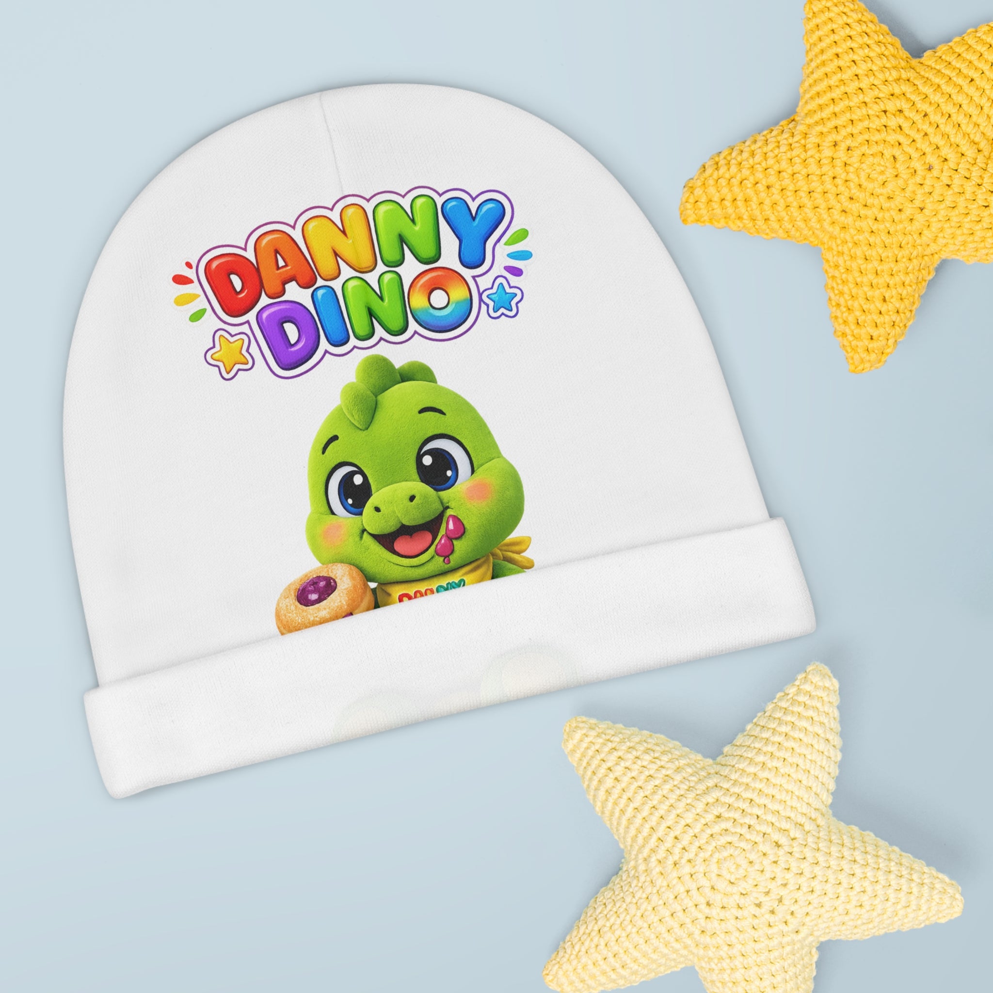 Danny Dino Baby Beanie – Cute Green Dino Infant Hat with Cookie Design