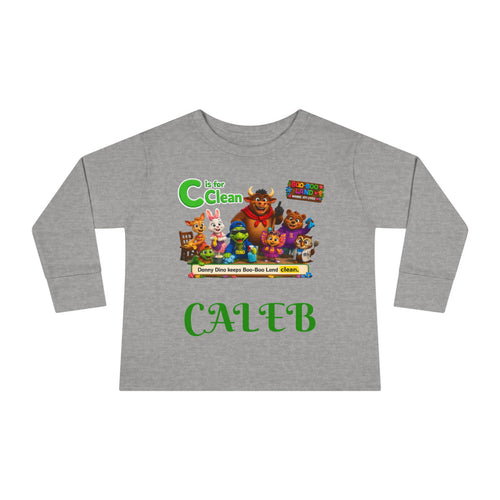 Children's Long Sleeve Tee — Personalized 'C is for Clean' Animal Alphabet Shirt (Name: Caleb)