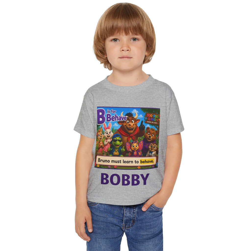 Toddler T‑Shirt — Personalized "B is for Behave" Cartoon Name Tee