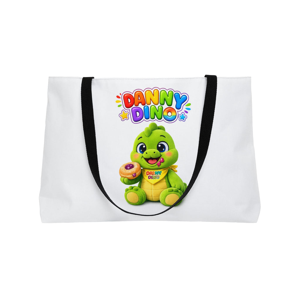 Danny Dino Kids Weekender Tote Bag — Cute Green Dino with Donut