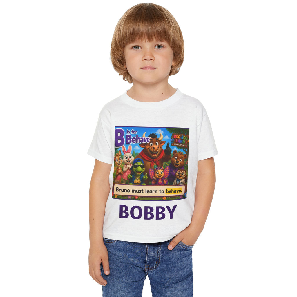 Toddler T‑Shirt — Personalized "B is for Behave" Cartoon Name Tee