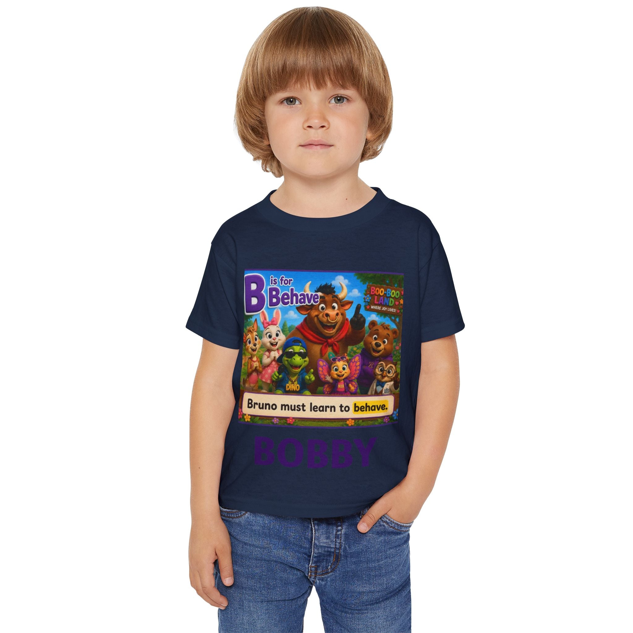 Toddler T‑Shirt — Personalized "B is for Behave" Cartoon Name Tee