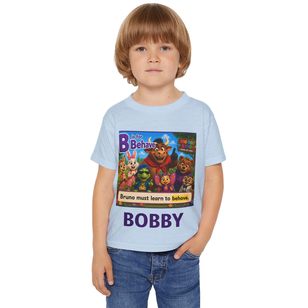 Toddler T‑Shirt — Personalized "B is for Behave" Cartoon Name Tee